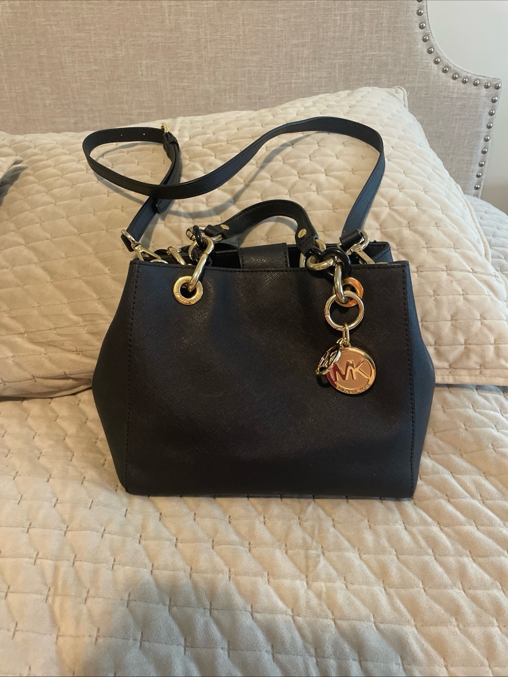 Michael Kors Black Saffiano Satchel with Gold Hardware